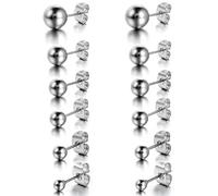 Flongo Perlen Ohrringe Damen Perlenohrringe Stecker Set silber 3-8mm 12 PCS 6 Paare Edelstahl Stecker Silber Kugel Perle Perlen Kugel Charm Charme Elegant Set (6 Paar) Herren Damen