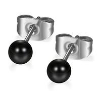Flongo Perlen Ohrstecker 3mm schwarz silber Edelstahl Faux Perle Kugel Gestüt Stecker Steckerverschluss Stud Ohrringe hypoallergen Starter Set für Damen Herren Mädchen Jungen
