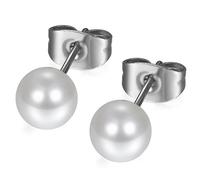 Flongo Perlen Ohrstecker 3mm weiß Edelstahl Faux Perle Kugel Gestüt Stecker Steckerverschluss Stud Ohrringe hypoallergen Starter Set für Damen Herren Mädchen Jungen