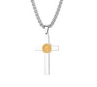 Flongo Rosenkranz Herren Anhänger Männer Kette Halskette aus Edelstahl Silber Gold Golden Ton mit Jungfrau Maria Heilige Maria Mutter Gottes Kreuz Anhänger