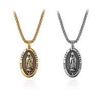 Flongo Rosenkranz Kette Halskette, Edelstahl Anhänger Halskette Kette Silber Gold Golden Jungfrau Maria Heilige Maria Mutter Gottes Retro Medallion Herren,Damen 2er Set