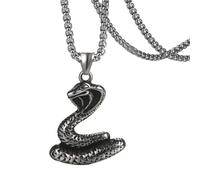 Flongo Schlange Anhänger Halskette für Herren: Punk Gothic Tier Halsreif Edelstahl 3D große Schlange Python Kette Retro Biker Amulett Haustier Zubehör Teenager Jungen Männer