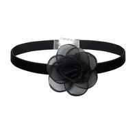 Flongo Spitze Choker Blume Damen: Lace Halsband schwarz Vintage Halskette samt Kamelie Blumen glitzer Gothic black flower necklaces schnall verstellbar Geschenk für Frauen Mädchen Kostüm Party