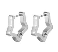 Flongo Stern Creolen Ohrringe Silber: Edelstahl Klobig Klein Pentagramm Huggie Creolen Geometrische Ohrringe Hypoallergen Ohrstecker für Herren Damen