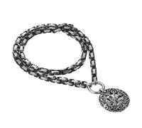 Flongo Vikinger Kompass Halskette für Männer: Silber Runen Amulett Anhänger Nordische Schmuckkette aus Edelstahl 60 cm Byzantinische Kette Vintage Wikinger Schmuck Geschenk für Herren