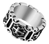 Flongo Vintage Punk Kreuz Ring: Edelstahl Herrenring Biker Schutz Amulett Schmuck Daumenring Bandring Siegel Ring Silber Schwarz Kruzifix Retro Punk Rock Herren Ringgröße 67