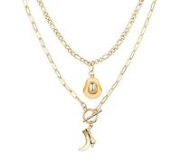 Flongo Western Cowgirl Halskette für Damen: 2 Stück Cowboyhut und Stiefel Anhänger - Edelstahl Layering Ketten 45cm+50cm - Country Style Modeschmuck - Geschenk für Frauen