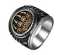Flongo Wikinger Wolf Ring für Herren: Wolfsklaue Silbergold Amulett Glücksbringer Schutz Vintage Punky Ring Nordischer Schmuck Edelstahl Guss Stereo Muster Ring Vater Sohn Liebhaber Männer Geschenk