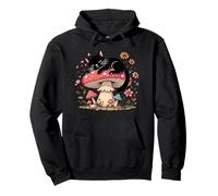 Floral Black Cat Sleeping On Mushroom Pullover Hoodie
