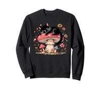Floral Black Cat Sleeping On Mushroom Sweatshirt