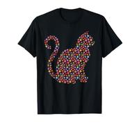 Floral Cat Graphic Tee Shirts for Women Damen T-Shirt mit Katzenmotiv, Blumenmuster Schwarz S Langarm