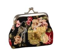 Floral Coin Purse - Vintage Kiss Lock Wallet, 9x8cm Women Coin Purse for Shopping, Change Pouch Bag with Classic Retro Metal Clasp Closure, Card Key Pouch for Storing Organizing Securing