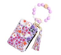 Floral Design ID Wallet, Artificial Leather Credit Card Holder, Small Floral Print Wallet, Decorative ID Bag with Tassel 8.5x12cm for Credit Cards, Light Pink, Hot Pink, Yellow, Lavender Color