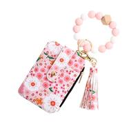Floral Design ID Wallet, Artificial Leather Credit Card Holder, Small Floral Print Wallet, Decorative ID Bag with Tassel 8.5x12cm for Credit Cards, Light Pink, Hot Pink, Yellow, Lavender Color
