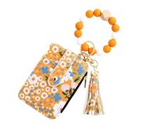 Floral Design ID Wallet, Artificial Leather Credit Card Holder, Small Floral Print Wallet, Decorative ID Bag with Tassel 8.5x12cm for Credit Cards, Light Pink, Hot Pink, Yellow, Lavender Color