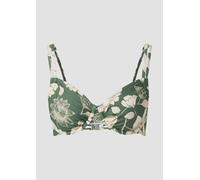 Bügel-Bikini-Top S.OLIVER "Lady", Damen, Gr. 40, Cup D, grün (olive, creme), Microfaser, Recycling-Polyamid, geblümt, Bikini-Oberteile, mit floralem Design (52374604-40) olive, creme