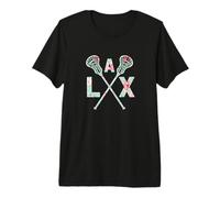 Floral Lacrosse Gekreuzte Sticks LAX Girly Teal Pink Head Girl Premium T-Shirt