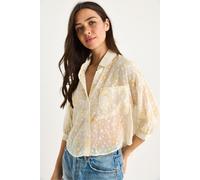 Florales Jacquard Kurzarm Hemd mit Knopfleiste und Tasche
