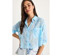 Florales Jacquard Kurzarm-Hemd mit Knopfleiste und Tasche