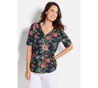 Florales Jersey-Shirt mit Raffungen blau 46