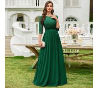 Florales Spitzen-Chiffon Rüschen-Saum Abend-Party Maxikleid, elegantes Damenkleid, Abschlussballkleid, für Hochzeitsgäste, Abschlussfeier, Dinner