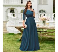 Florales Spitzen-Chiffon Rüschen-Saum Abend-Party Maxikleid, elegantes Damenkleid, Abschlussballkleid, für Hochzeitsgäste, Abschlussfeier, Dinner