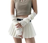 FloralGrace 1 Paar Y2K Armstulpen Winter Gestrickte Handschuhe Feinstrick Handwärmer Lange Fingerlose Handschuhe Stricken Handstulpen Pluswärmer Frauen (Weiß)