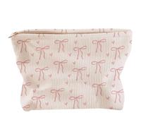 FloralGrace 1 Stück Rosa Schleife Schminktasche, Kleine Schminktasche, wasserdichte Cord Kosmetiktasche mit Reißverschluss, Ästhetischer Reise Toilettentaschenorganizer