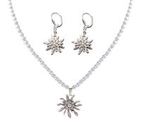 FloralGrace 3 Stück Trachtenschmuck Set,Perlen Trachtenkette und Trachten Ohrhänger mit Strass Edelweiß Damen Trachten Schmuck, Trachtenset Dirndl Kette und Trachten Ohrringe