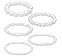 FloralGrace 5-teiliges Perlen Armband Set für Damen - Weiß, 4/6/8/10/12 mm, Stapelbar, Ideal für Hochzeit & Party, Geschenke