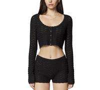 florence by mills Damen Le Pointelle Sweater Lace Cardigan Strickjacke, Schwarz, Klein