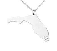 Florida-Karte-Anhänger-Halskette - Einfarbig, Geometrie, Herz, Hohl, Kartenanhänger, Umriss-Halskette, Für Damen, Herren, Mädchen, Schlüsselbeinkette, Souvenir, Patriotisch