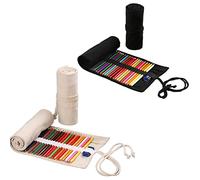 FLOTRUTE 2 Stück 36 Löcher Stifterolle Verpackungshalter Bleistift Wrap Federmäppchen Canvas Mäppchen Rollentasche Schlamperrolle Buntstifte Bleistifthalter Roll up Tasche