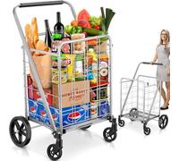 Flovel Neu Veröffentlichter Einkaufstrolley Flachfaltbarer Einkaufswagen mit 360° Rollen Schwerlast & Leichtgewicht Extra Großer Utility Wagen, Einkaufstrolley 127kg
