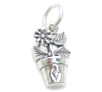 Flower in Pot 2D Sterling Silber Charm .925 x 1 Flowers Gardening Charms