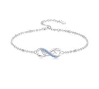 Flpruy Delfin Unendlichkeit Fußkette Damen 925 Sterling Silber Blau Zirkonia Sommer Strand Knöchelkette Symbol der Endlosen Liebe Verstellbar Schmuck Geschenk für Freundin Mutter Ehefrau