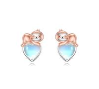 Flpruy Faultier Ohrstecker aus 925er Sterlingsilber Niedliche Faultier-Ohrstecker mit Mondstein Schmuckgeschenk für Mädchen, liebe Damen, Mütter und sie