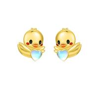 Flpruy Gelbe Enten Ohrstecker aus 925er Sterlingsilber mit niedlichem Mondstein ein perfektes Schmuckgeschenk für Mädchen, Damen und Mütter
