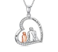 Flpruy Herz Kette Damen 925 Sterling Silber Vater und Tochter Halskette mit Rosegold Herzanhänger Love You Forever Schmuck Geschenke für Tochter zum Geburtstag Weihnachten Vatertag