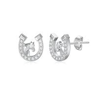 Flpruy Hufeisen Ohrstecker 925 Sterling Silber, Hufeisen Ohrringe Mädchen Pferde Schmuck Kinder Ohrstecker, Hufeisen Geschenk für Pferdeliebhaber Mädchen Frauen Damen