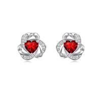 Flpruy Love Knot Ohrringe S925 Sterling Silber Januar Birthstone Stud Granat Ohrringe mit Herz Birthstone Schmuck Geschenke für Mama Damen Mädchen Geburtstag
