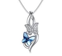 Flpruy Schmetterling Kette 925 Sterling Silber, Damen Infinity Schmetterlings Anhänger Halskette Schmuck mit Kristall aus Österreich, Geburtstags Geschenke für Mädchen Frauen Mutter