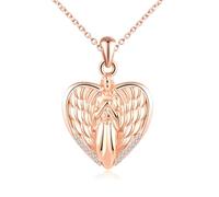 Flügel der Engel Foto Kette Silber 925 mit Bild: Halskette Damen Mädchen Herz Medaillon zum Öffnen für Bilder-Jungfrau Maria Anhänger Kette Amulett Schmuck-Geschenk für Frauen Mama Freundin Roségold