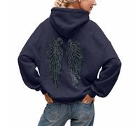 Flügel Hoodie-Pullover Damen Hoody Damen mit Kapuze und Flügel Print Langarm Rundhals Baggy Pulli Locker Casual Bequeme Oberteil Trendiges Streetwear Frauen Herbst Winter Engel Flügel Kapuzenpullover
