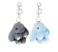 Fluffy Häschen Schlüsselanhänger 2 Stück,Süße Plüsch Hase Schlüsselanhängers,Pom Poms Hase Keyring Deko,Weicher Hasenanhänger Bunny Anhänger Keychain Für Ostern Kinder Mädchen (Grau und Grün)