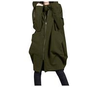 Fluide Jacke Damen - Cardigan Top Lang Damen Full Zip Hoodie Hooded Jacket Mantel Kleid Cardigan Kleidung für Frauen Mantel kurze Kapuze Pelz, Armee grün, 48