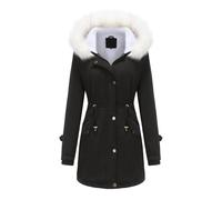 FlutVolt Winterjacke Damen mit Kunstpelz Kapuzen Wintermantel Warm Gefüttert Jacke Mantel Frauen Winter Jacken Mit Reissverschluss Knöpfen Übergangsjacke Winterjacke Damen