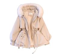 FlutVolt Winterjacke Damen mit Kunstpelz Kapuzen Wintermantel Warm Gefüttert Jacke Mantel Frauen Winter Jacken Mit Reissverschluss Knöpfen Übergangsjacke Winterjacke Damen