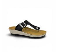 Fly Flot 42H592C Damen-Flip-Flops, Fußbett aus Leder, Schwarz , 38 EU