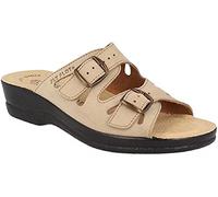 Fly Flot Barbariga, Damen-Hausschuhe aus Mikrofaser, atmungsaktiv, mit verstellbarer Doppelschnalle, Fußbett aus Leder, Sandalen, beige, 36 EU